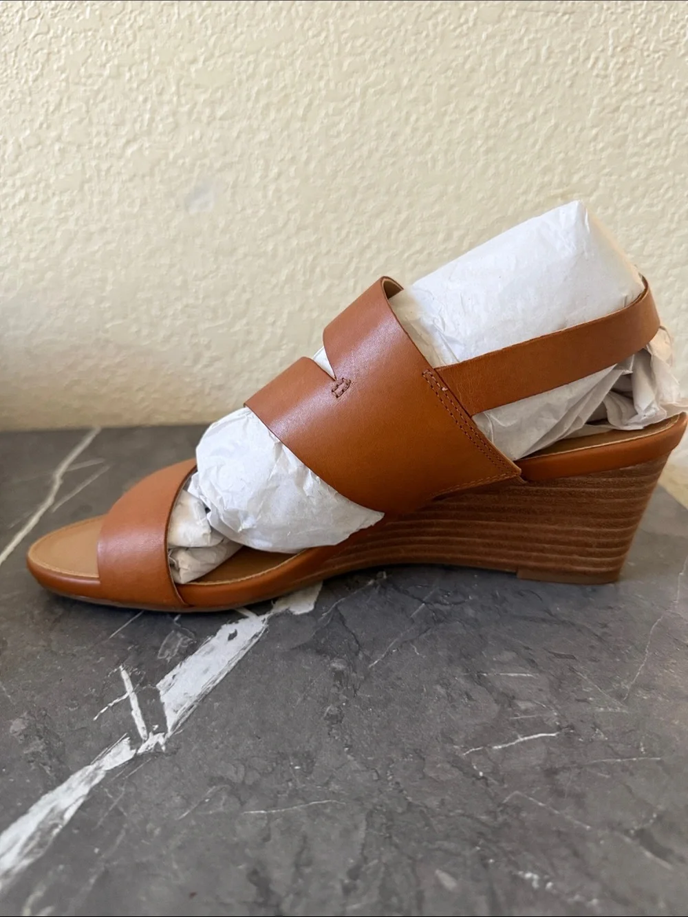 Franco Sarto Tan Leather Wedge Sandals